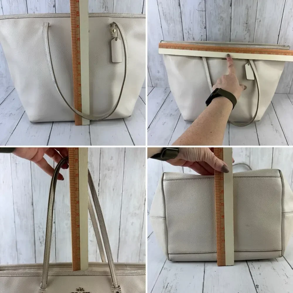 Coach Chalk Ivory Crossgrain Leather Street Zip Tote Shoulder Bag Top-Zip Purse - Picture 14 of 16